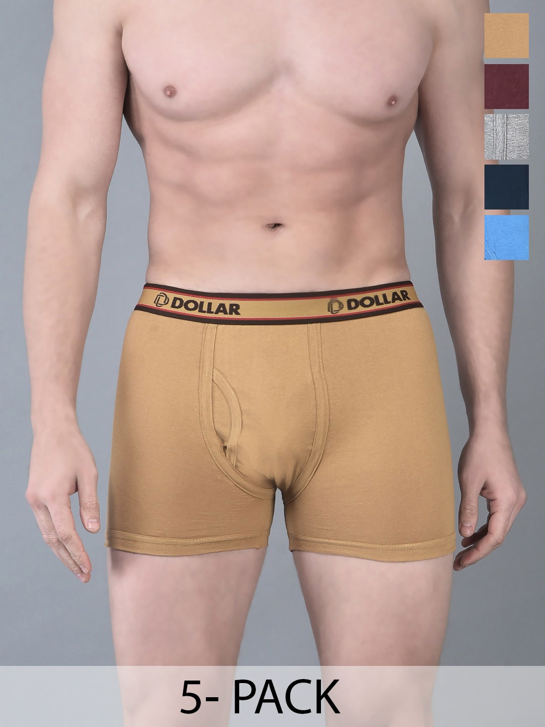 

Dollar Bigboss Pack Of 5 Men Solid Combed Cotton Interlock Trunks, Assorted