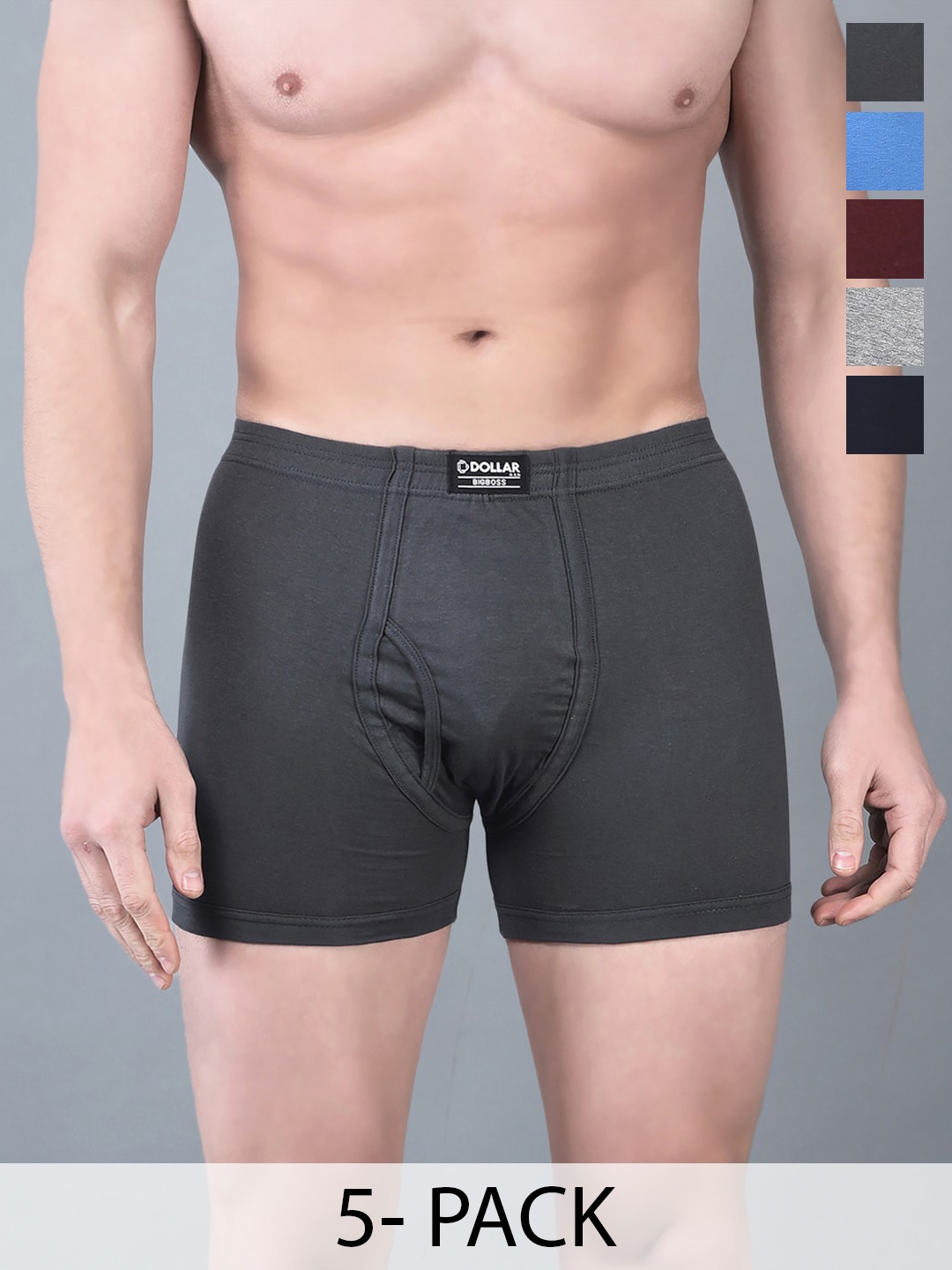 

Dollar Bigboss Pack of 5 Assorted Skin Friendly Cotton Trunks MBTR-02-BOXER-PO1-CO4-S24