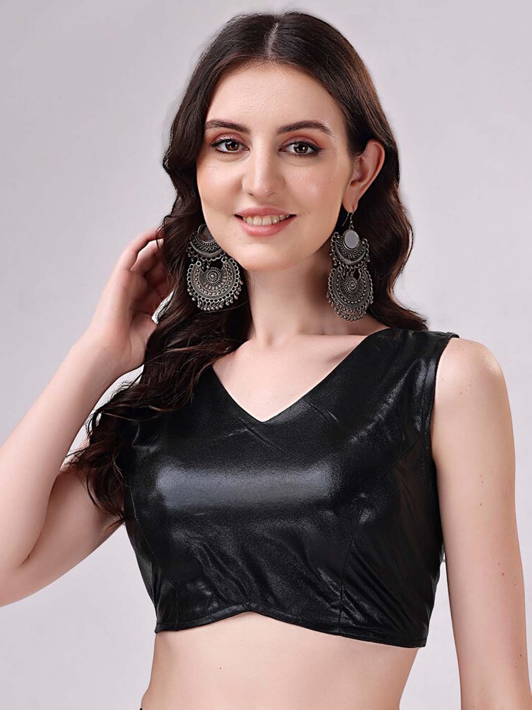 Tikhi Imli Black V-Neck Sleeveless Saree Blouse