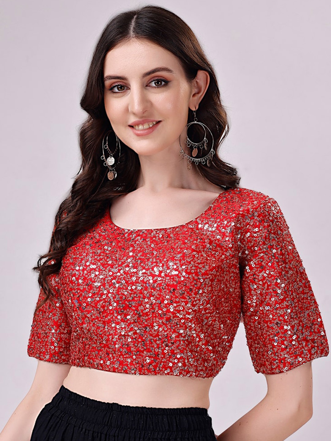 

Tikhi Imli Red Embellished Sequinned Detailed Saree Blouse