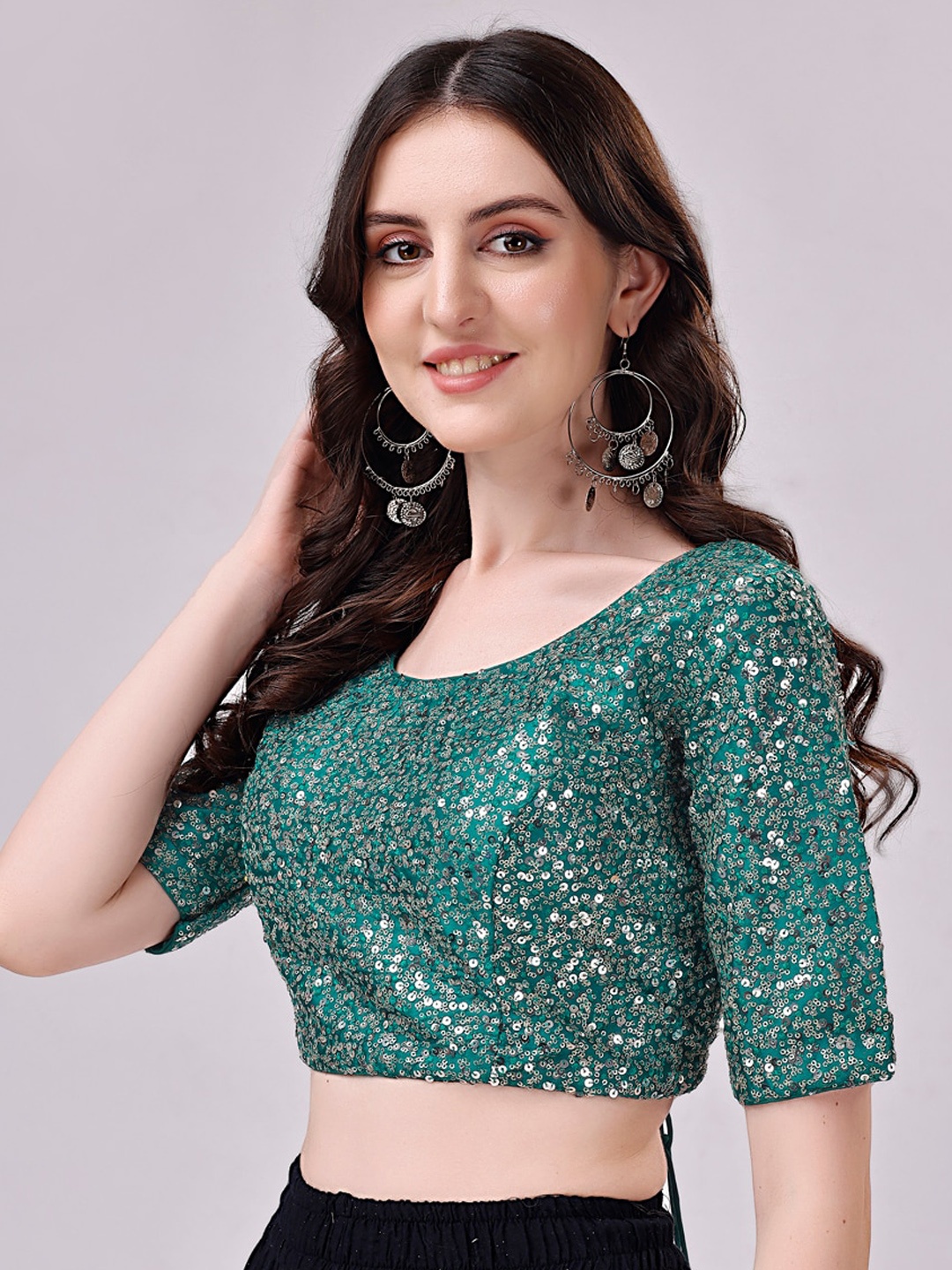 

Tikhi Imli Teal Blue Embellished Sequinned Detailed Saree Blouse