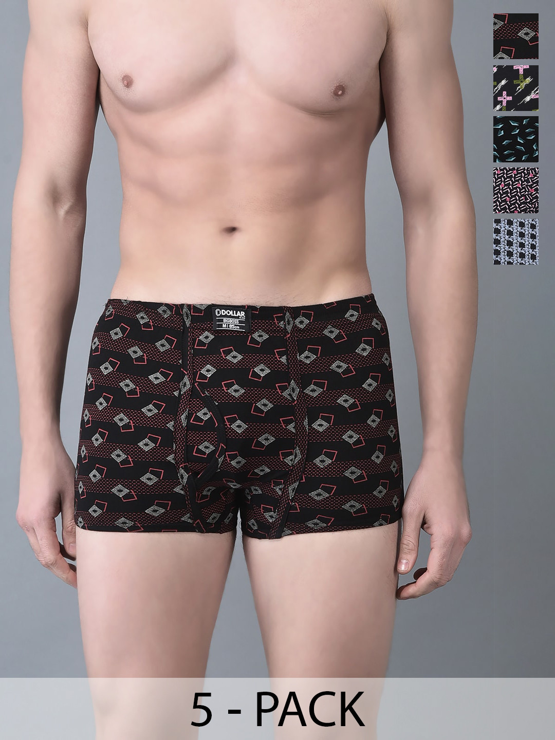 

Dollar Bigboss Pack Of 5 Assorted Printed Combed Cotton Trunks MBTR-09-CZYMINI-PO1-CO5-S24