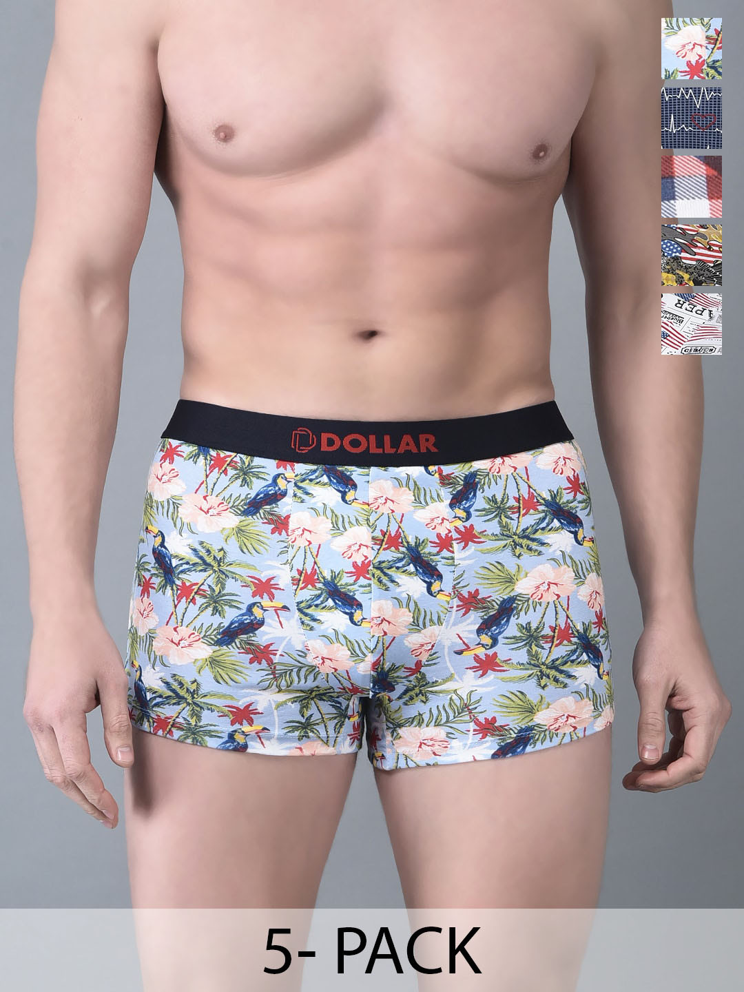 

Dollar Bigboss Pack Of 5 Assorted Cotton Trunks MBTR-14-TRNDPRNT-PO1-CO9-S24