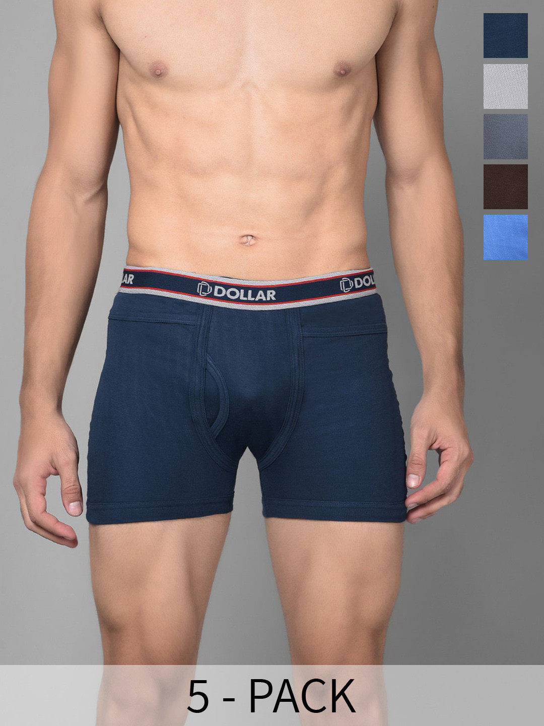 

Dollar Bigboss Pack of 5 Assorted Skin Friendly Cotton Trunks MBTR-05-SPCD-PO1-CO2-S24