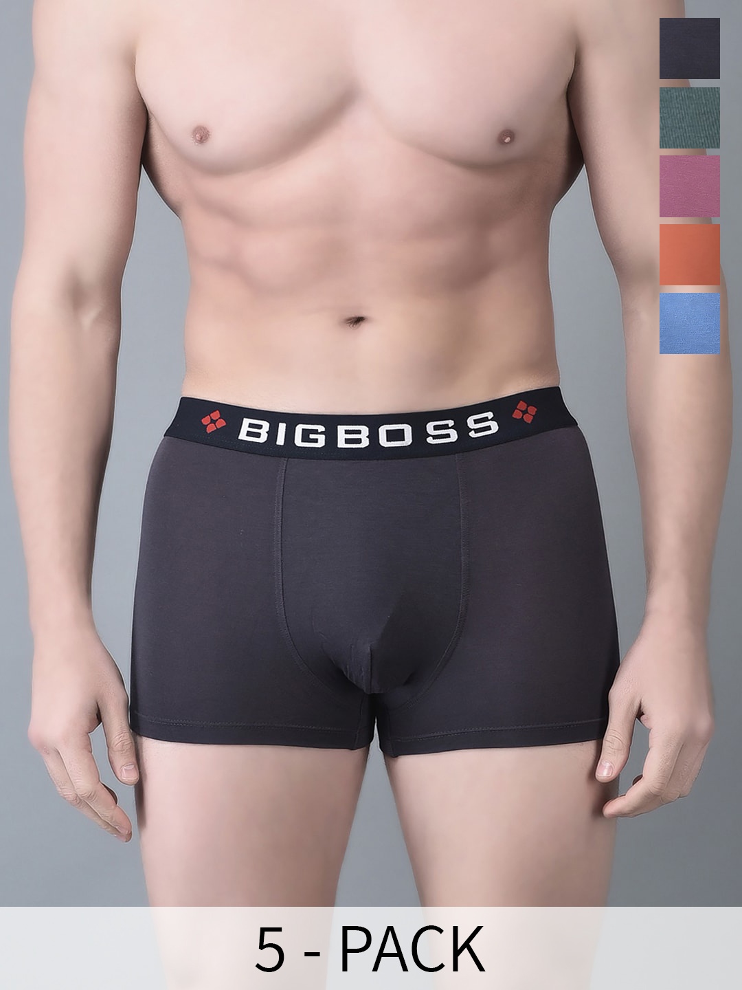

Dollar Bigboss Pack Of 5 Assorted Mid-Rise Modal Trunk MBTR-13-TRNDPLN-PO1-CO1-S24