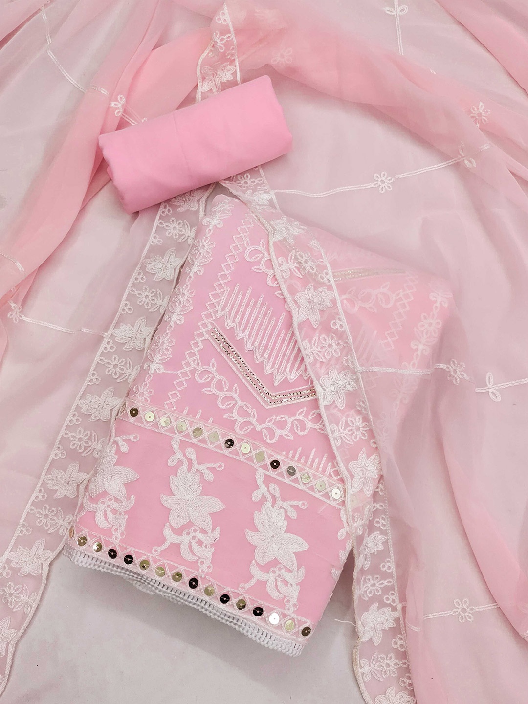 

KALINI Ethnic Motifs Embroidered Sequined Unstitched Dress Material, Pink