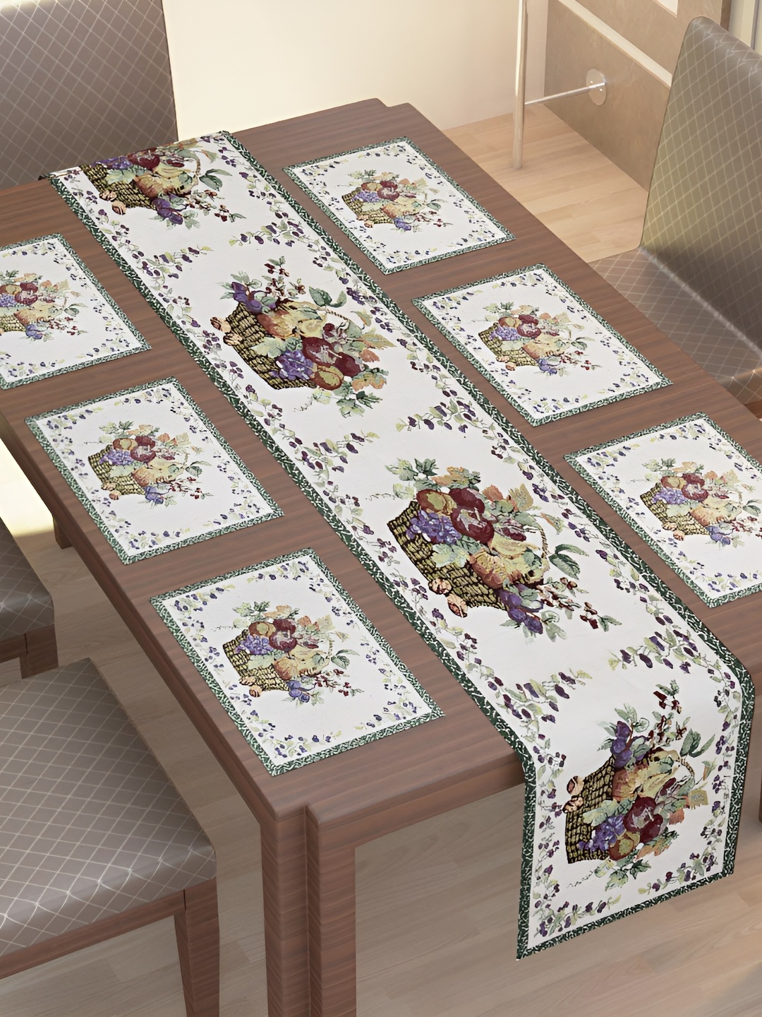 

Ultica Fab White & Grey 7 Pcs Printed Cotton Table Linen Set
