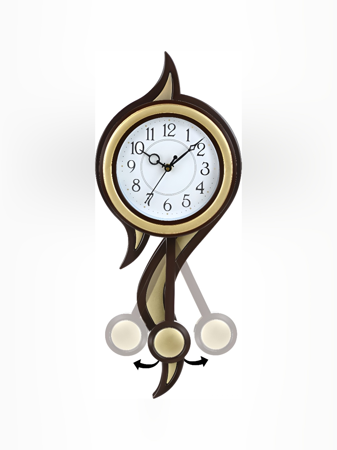 

Attractionz Gold Toned Brown Round Analog Pendulum Wall Clock