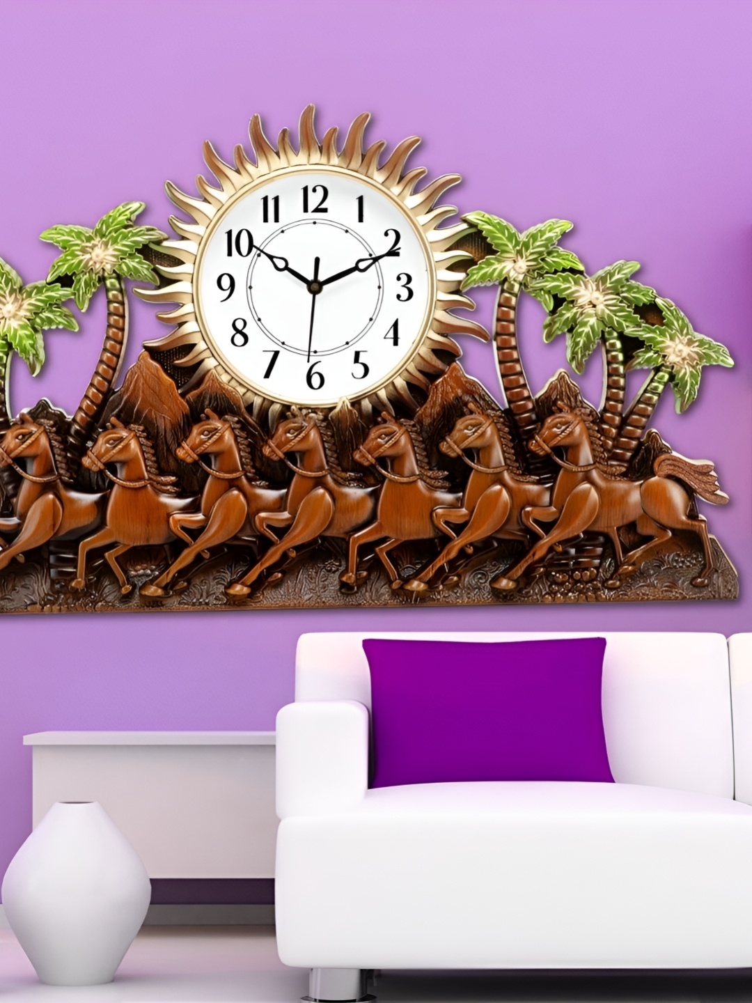 

Attractionz Brown Round Textured HorseHead Analogue Wall Clock, Beige