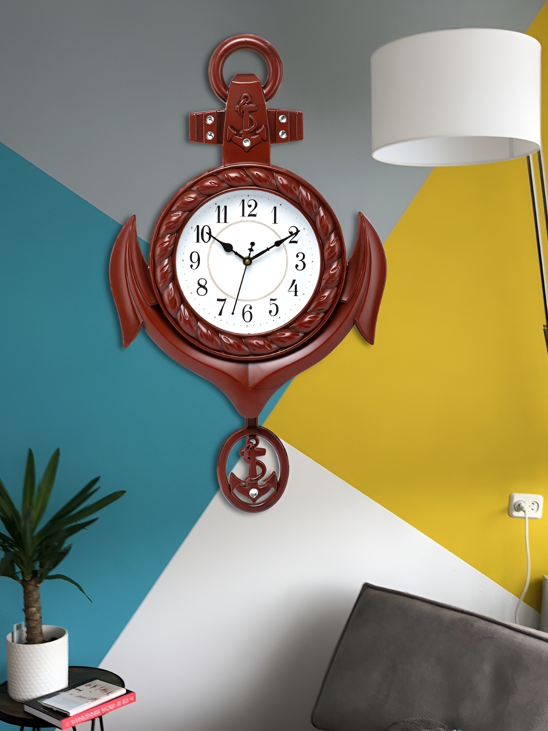 

Attractionz Brown & White Textured Analogue Wall Clock With Glass Pendulum