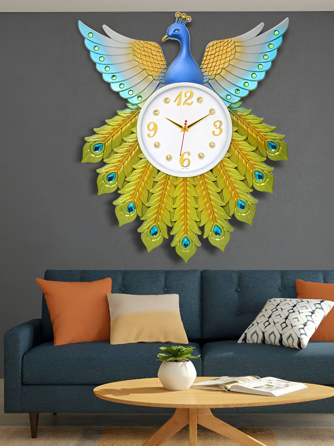 

Attractionz Green & Blue Round Shaped Traditional Analogue Wall Clock, Lime green