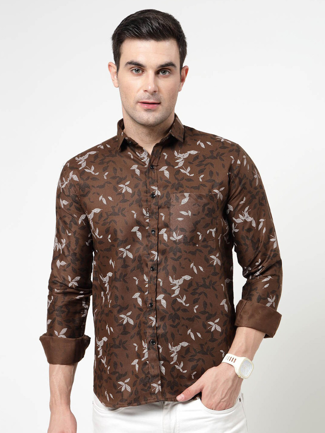 

ADWYN PETER Floral Printed Spread Collar Long Sleeves Casual Shirt, Brown