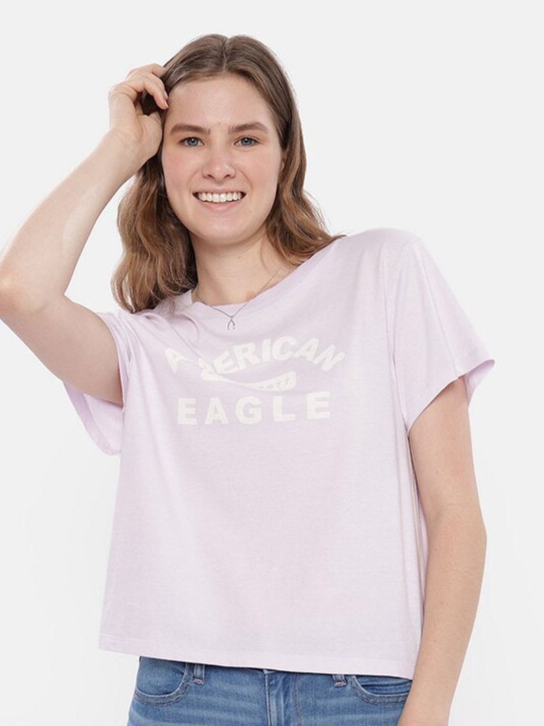 

AMERICAN EAGLE OUTFITTERS Printed Round neck Short Sleeves Cotton T-shirt, Purple