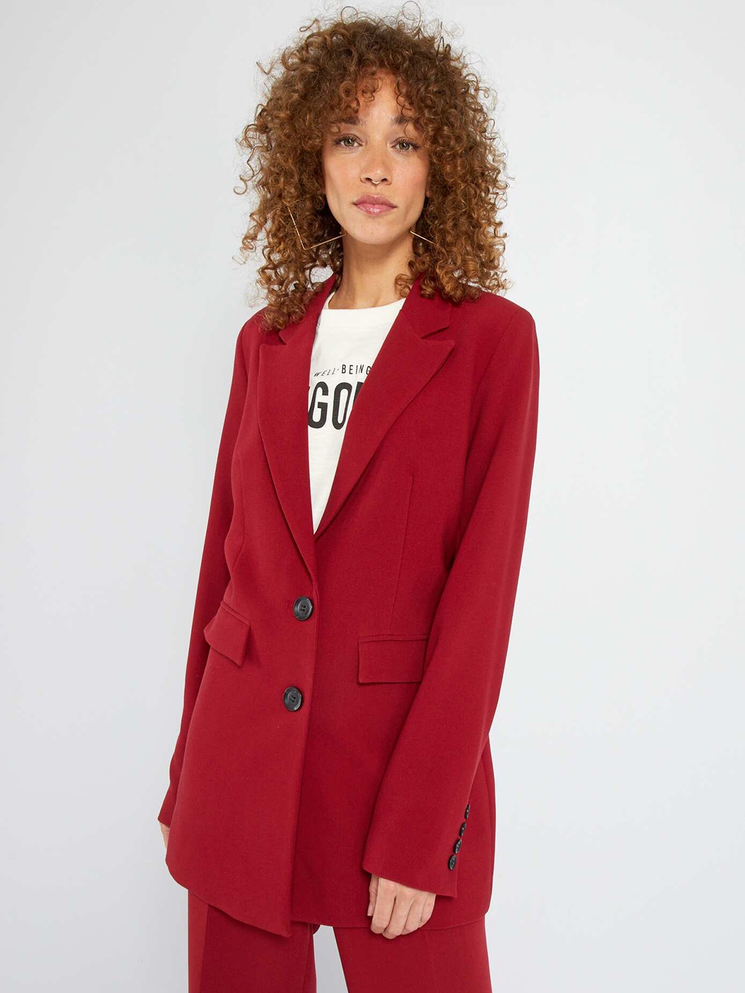 

KIABI Notched Lapel Double-Breasted Cheery Red Blazer