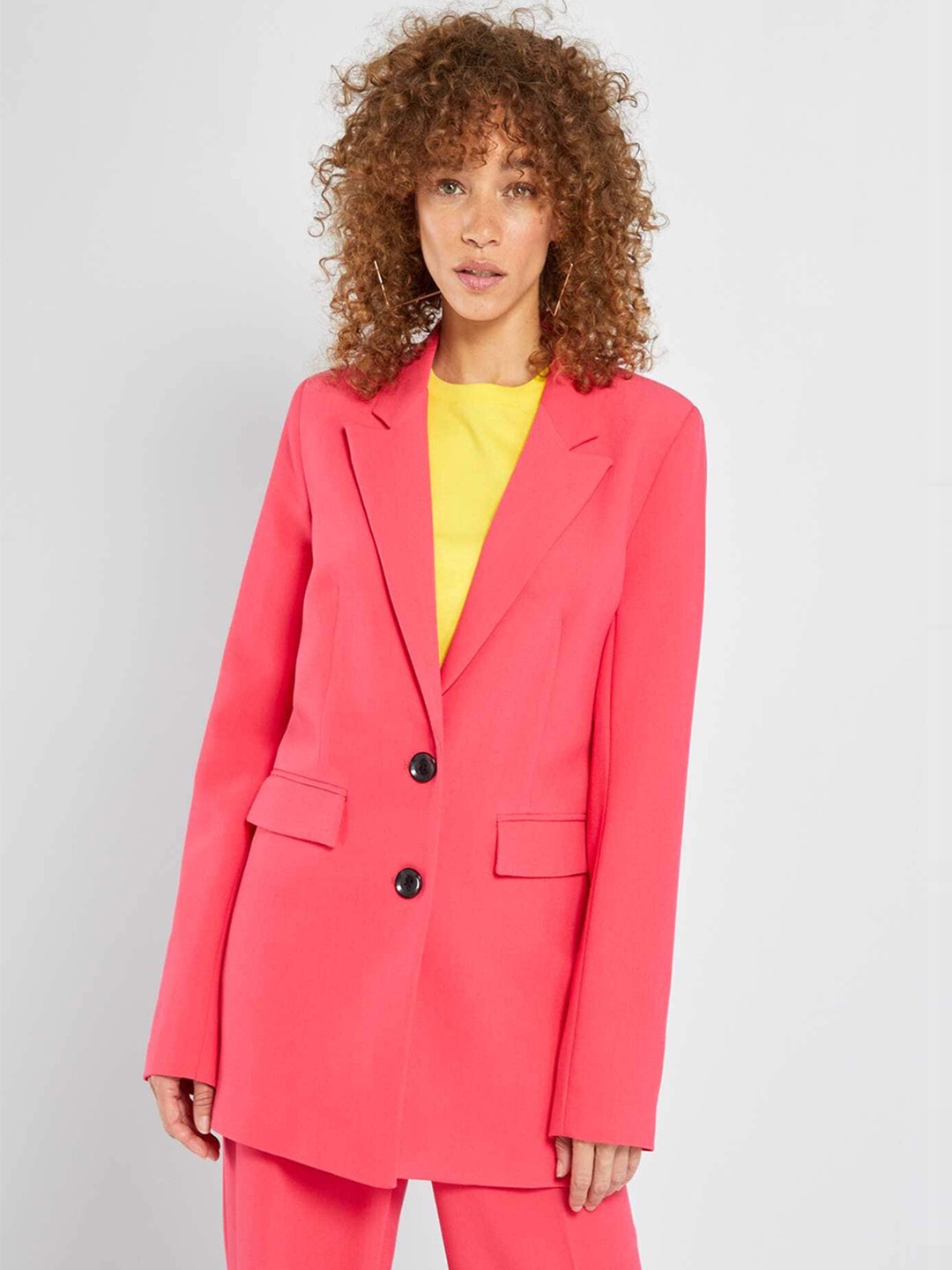 

KIABI Notched Lapel Double-Breasted Blazer, Pink