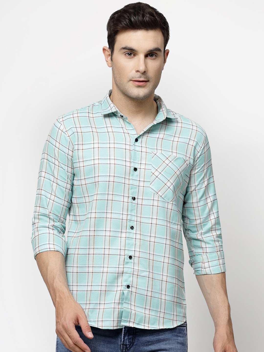 

ADWYN PETER Tartan Checked Pure Cotton Casual Shirt, Blue