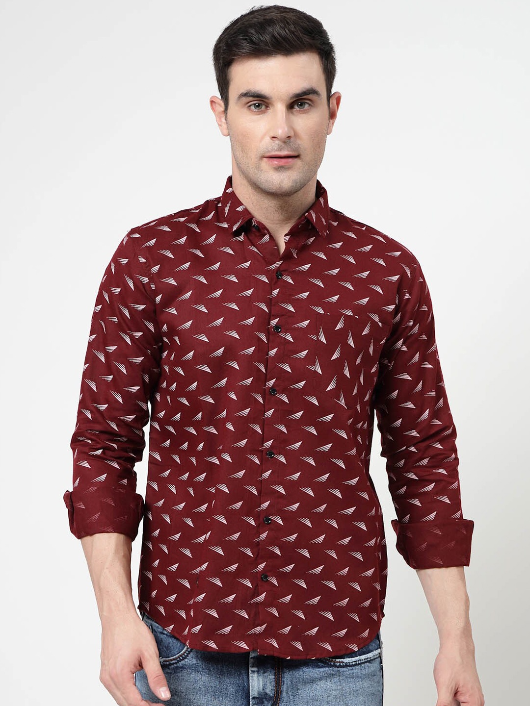 

ADWYN PETER Abstract Printed Pure Cotton Casual Shirt, Maroon