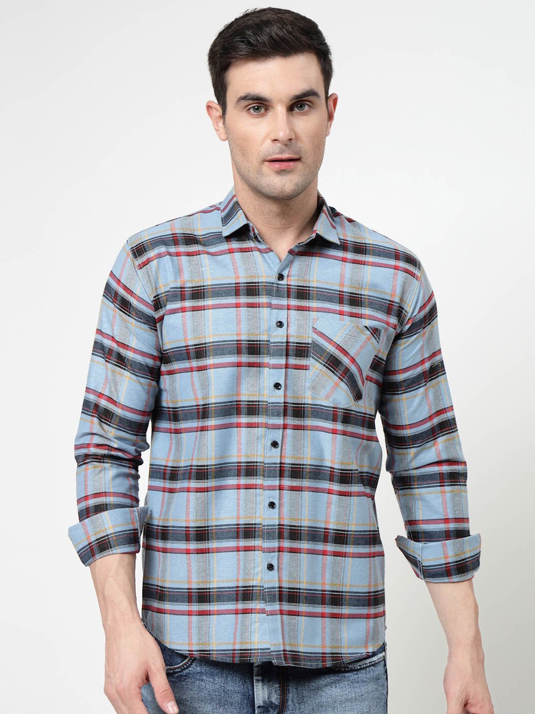

ADWYN PETER Tartan Checked Pure Cotton Casual Shirt, Blue
