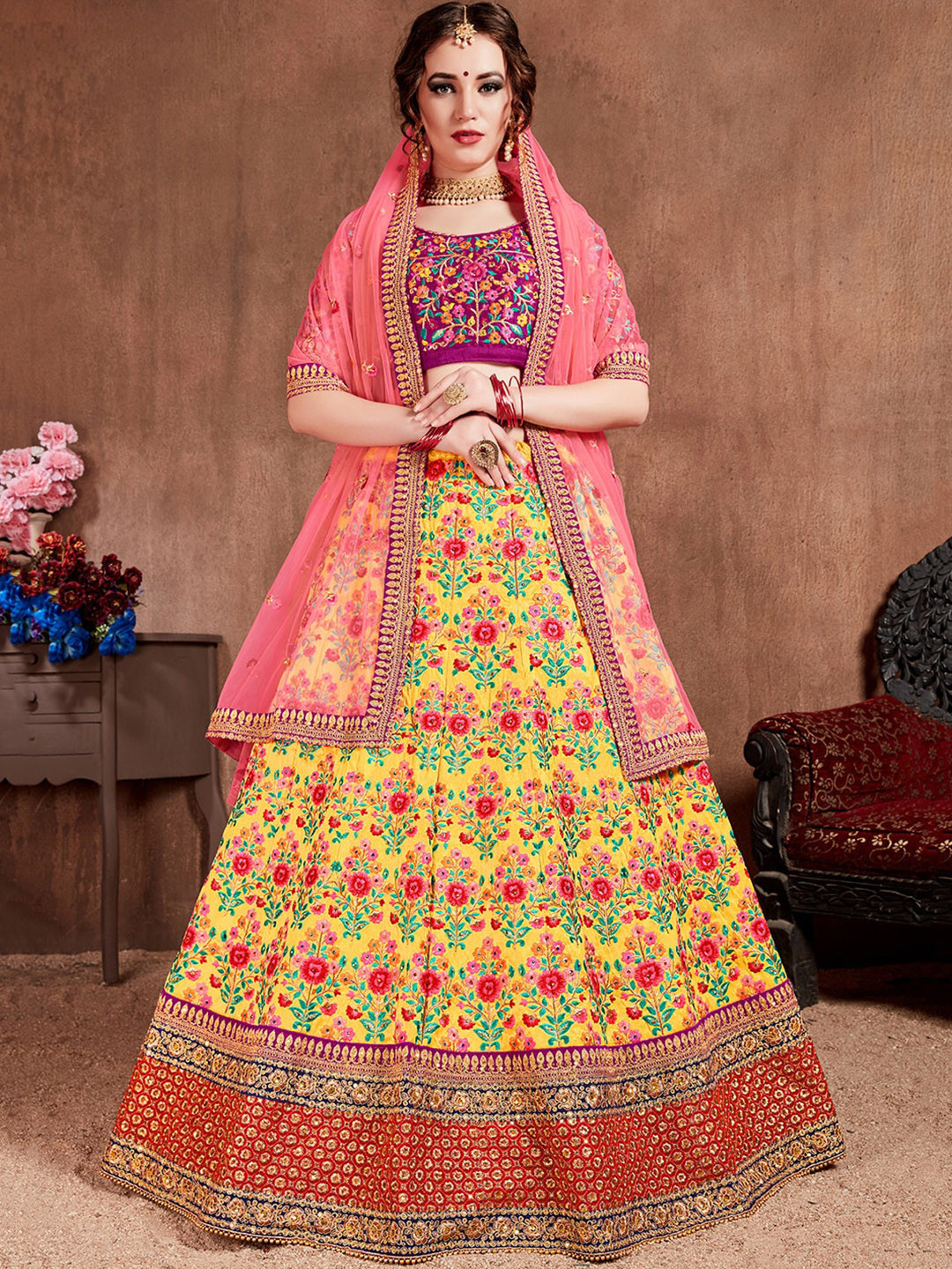 

FABPIXEL Embellished Beads & Stones Semi-Stitched Lehenga & Unstitched Blouse With Dupatta, Yellow