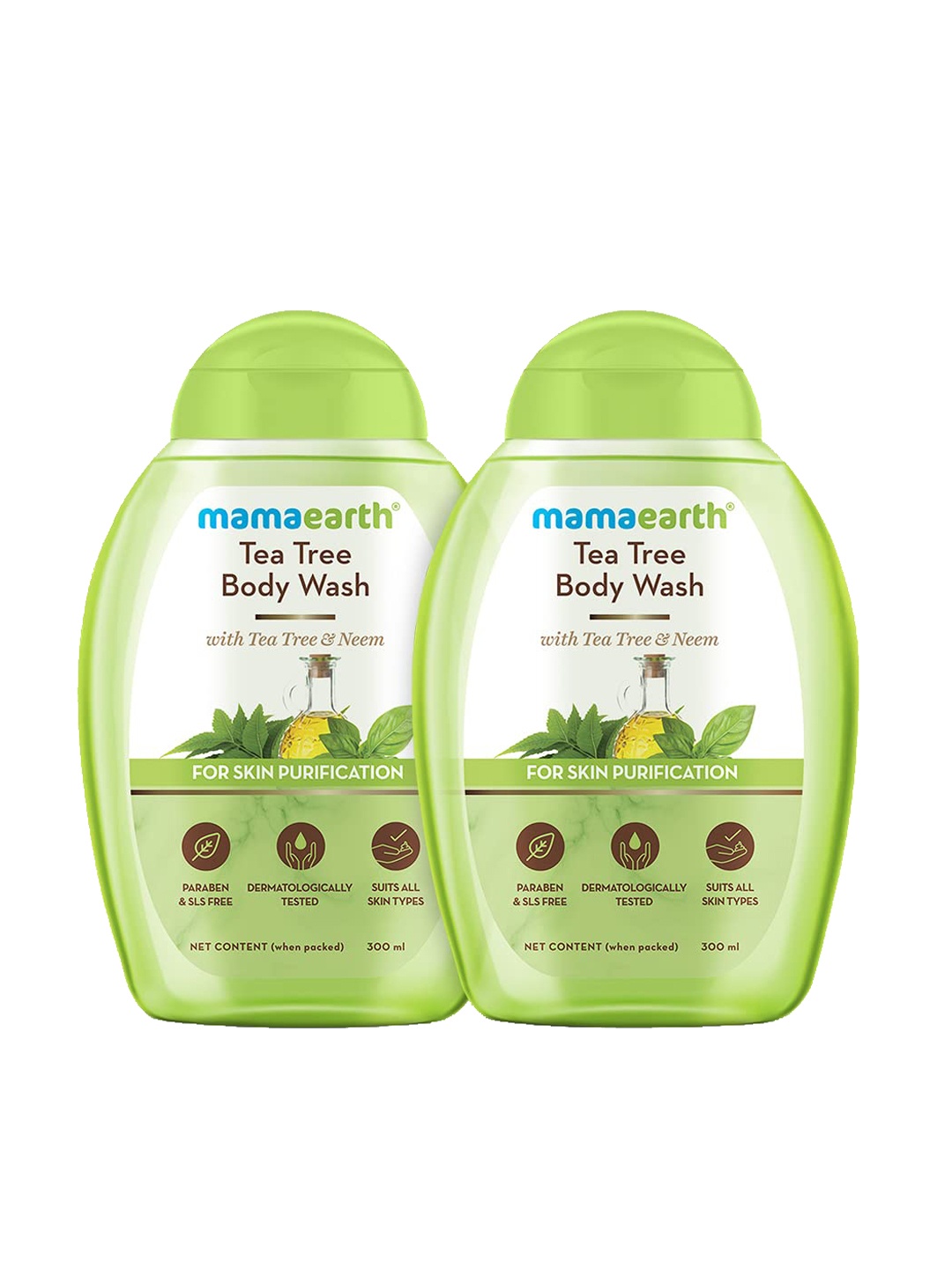 

Mamaearth Set Of 2 Tea Tree Body Wash For Skin Purification - 300ml Each, Green