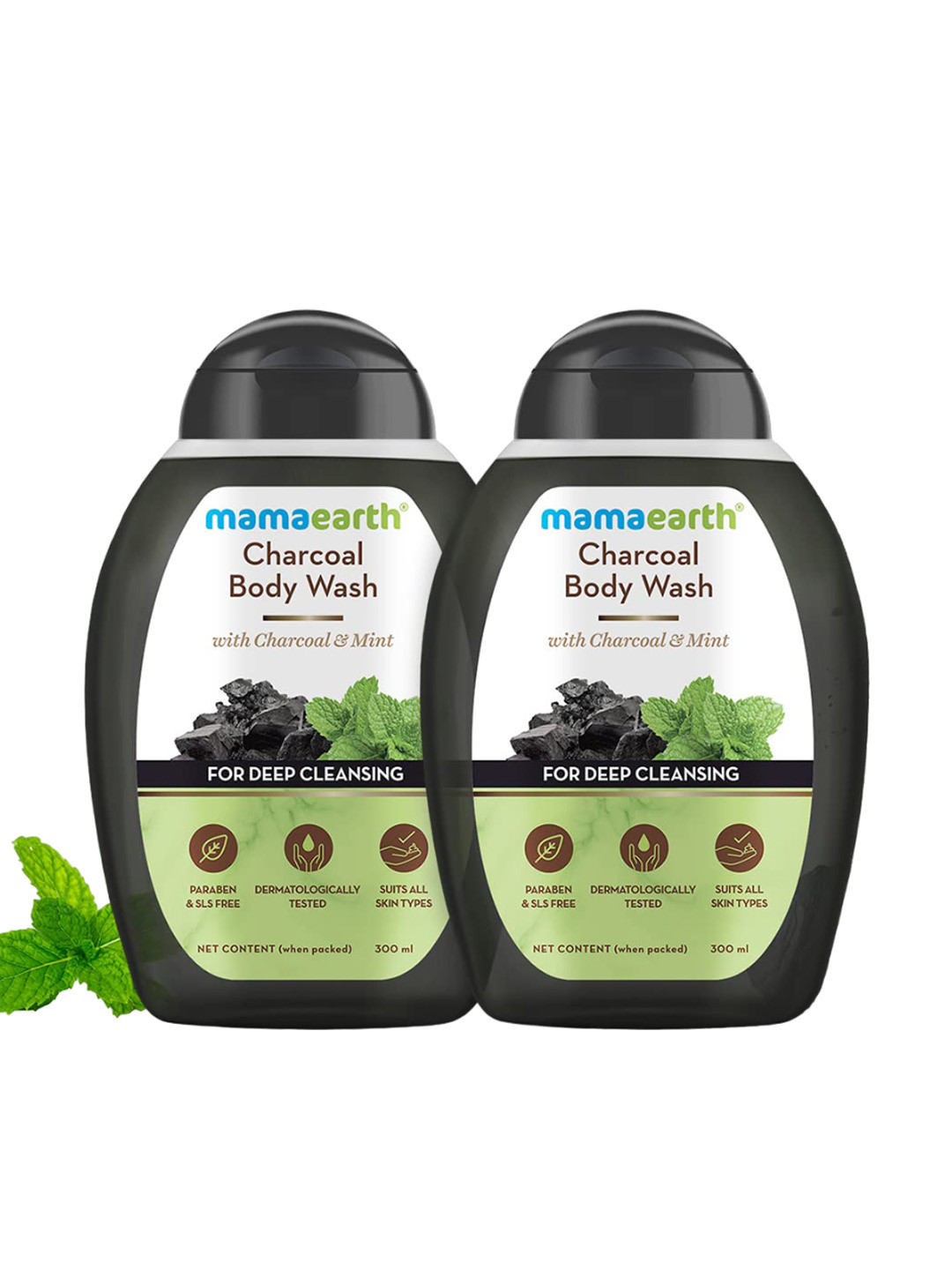 

Mamaearth 2-Pcs Charcoal Body Wash With Peppermint - 300ml Each, Black