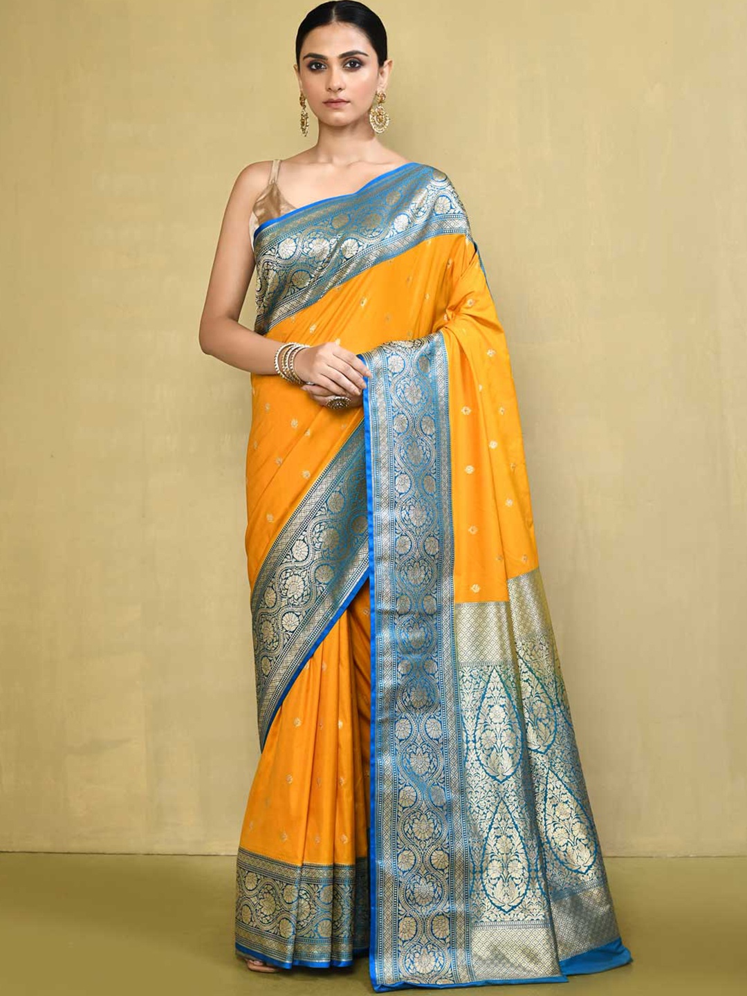 

Rasm by Muskaan Woven Design Zari Banarasi Saree, Yellow