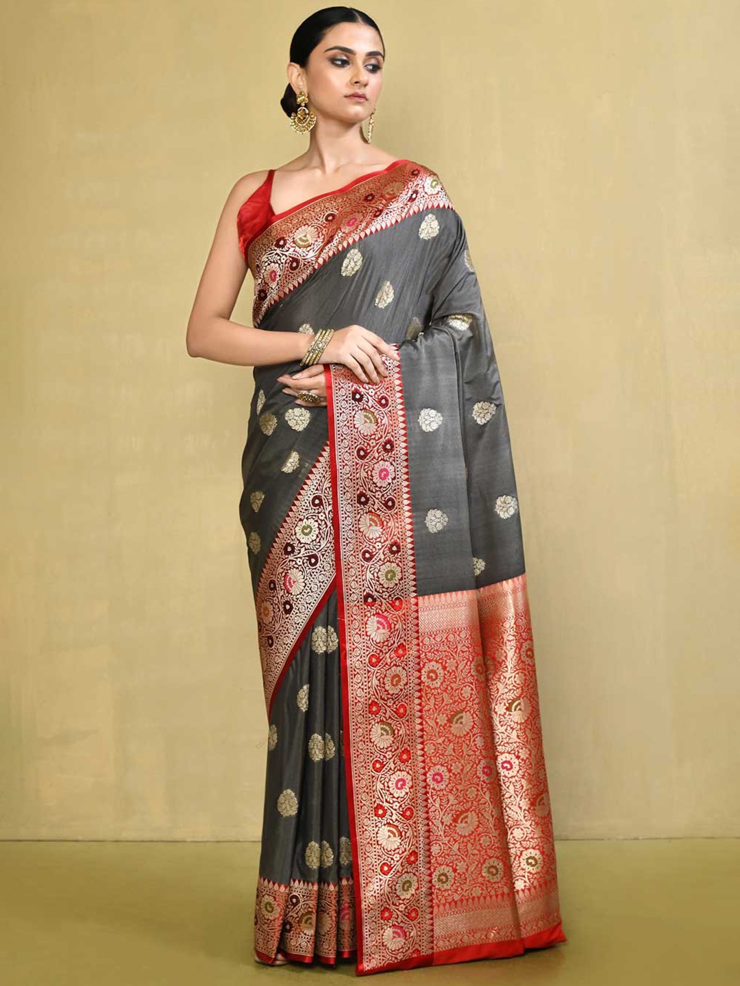 

Rasm by Muskaan Woven Design Zari Banarasi Saree, Grey
