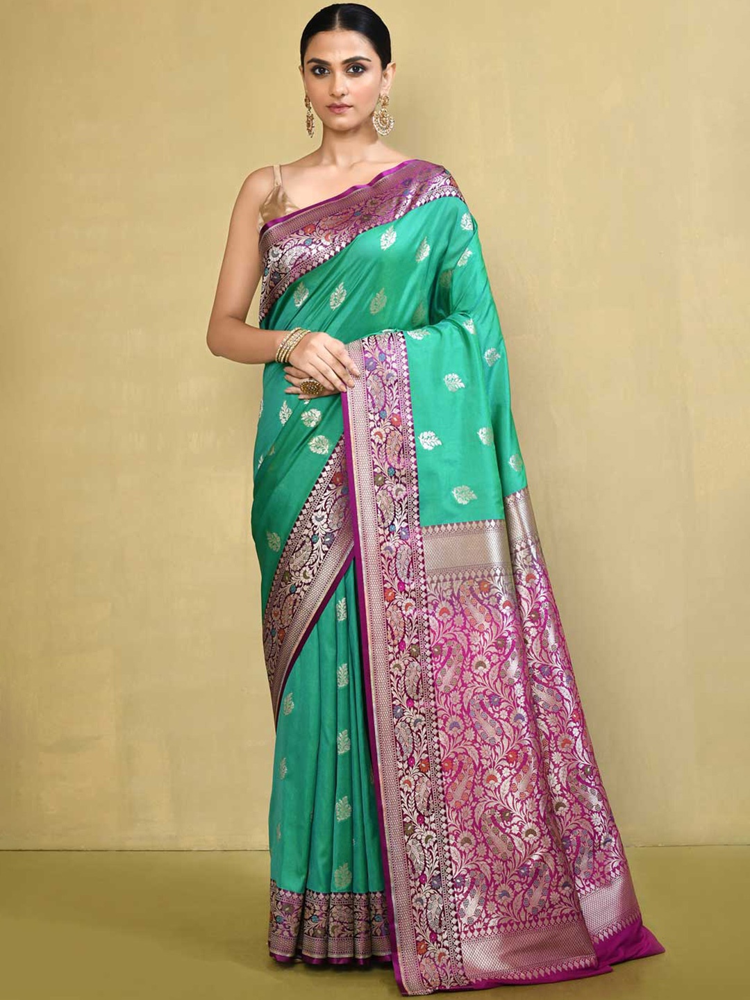 

Rasm by Muskaan Woven Design Zari Banarasi Saree, Green