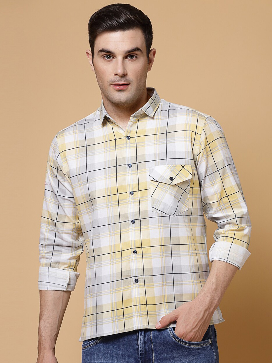 

ADWYN PETER Tartan Checked Pure Cotton Casual Shirt, White