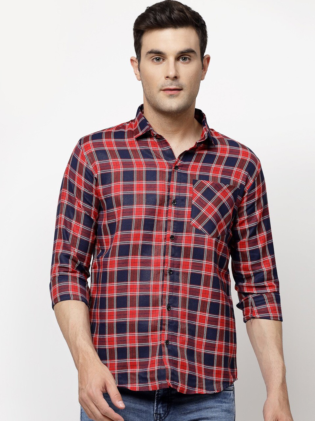 

ADWYN PETER Tartan Checked Pure Cotton Casual Shirt, Blue