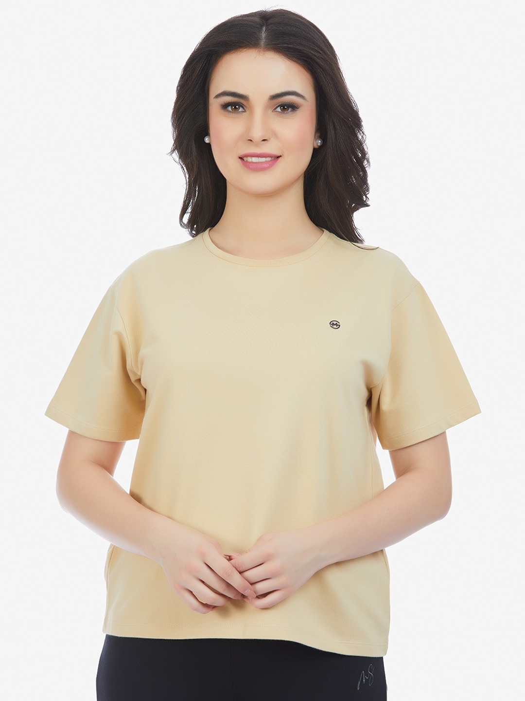 

MAYSIXTY Round Neck Short Sleeves Regular Fit Casual T-shirt, Beige