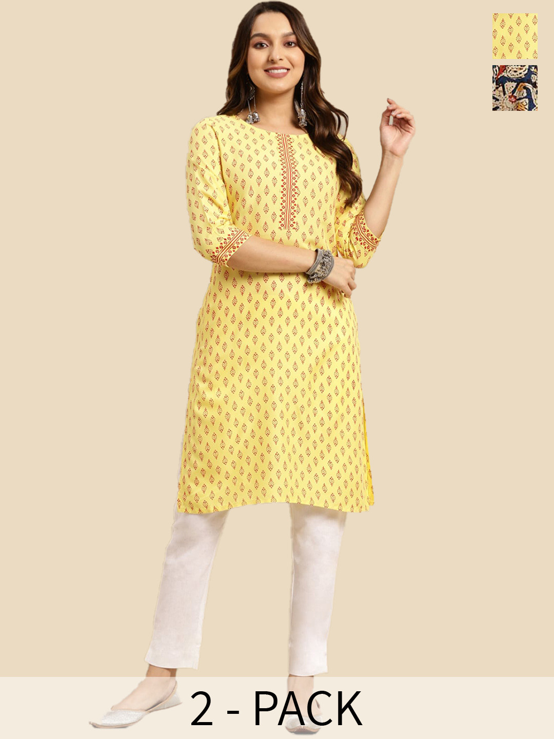 

Rangita Selection Of 2 Ethnic Motifs Printed Kurta, Yellow