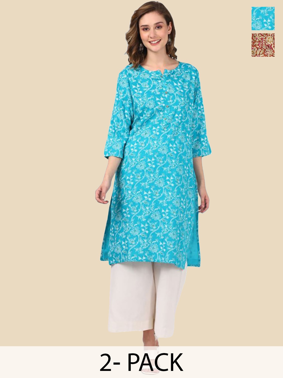 

Rangita Floral Printed Selection of 2 Thread Work Knee Length Straight Kurta, Multi