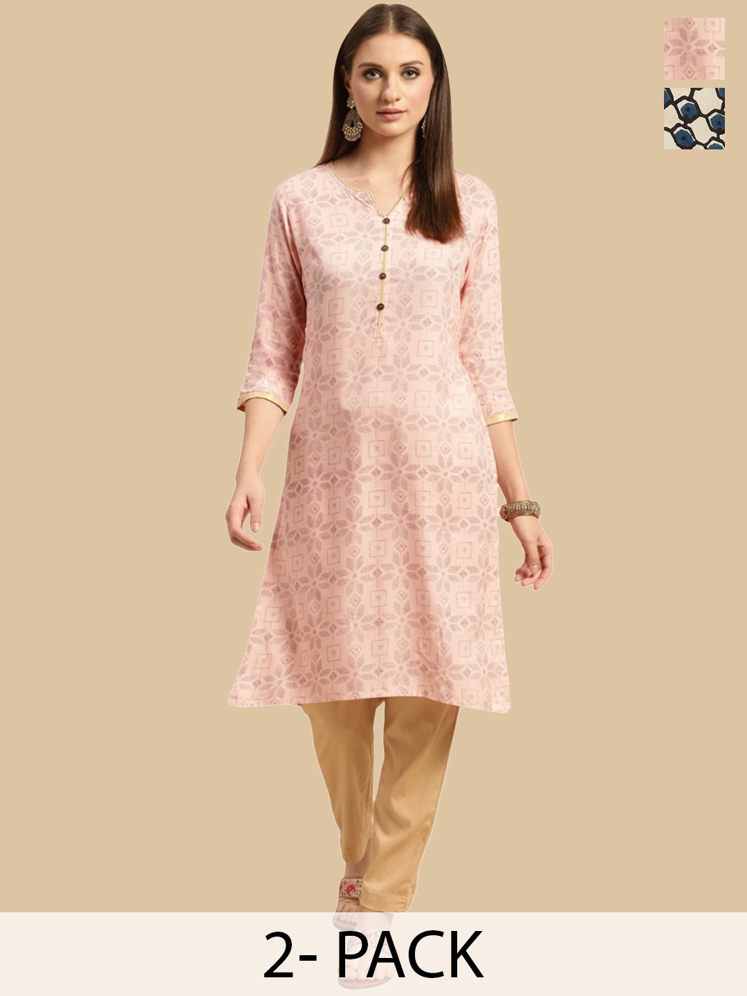 

Rangita Pack Of 2 Floral Printed Straight Kurta, Pink
