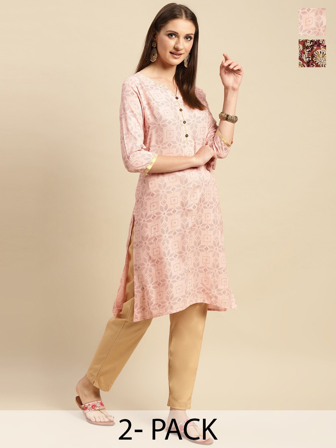 

Rangita Pack of 2 Floral Printed Straight Kurtas, Rust