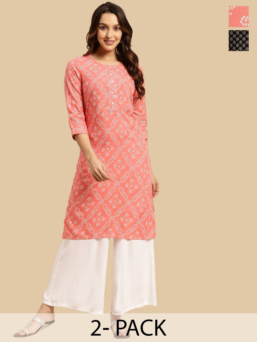 

Rangita Selection Of 2 Ethnic Motifs Printed Straight Kurta, Pink