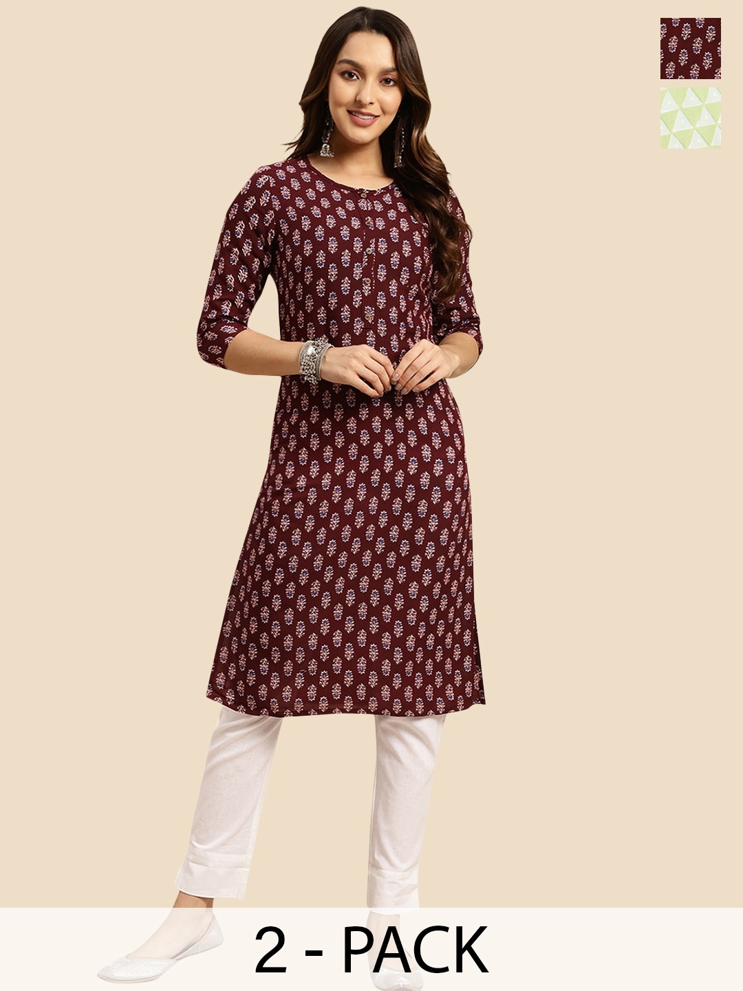 

Rangita Selection Of 2 Ethnic Motifs Printed Straight Kurta, Purple