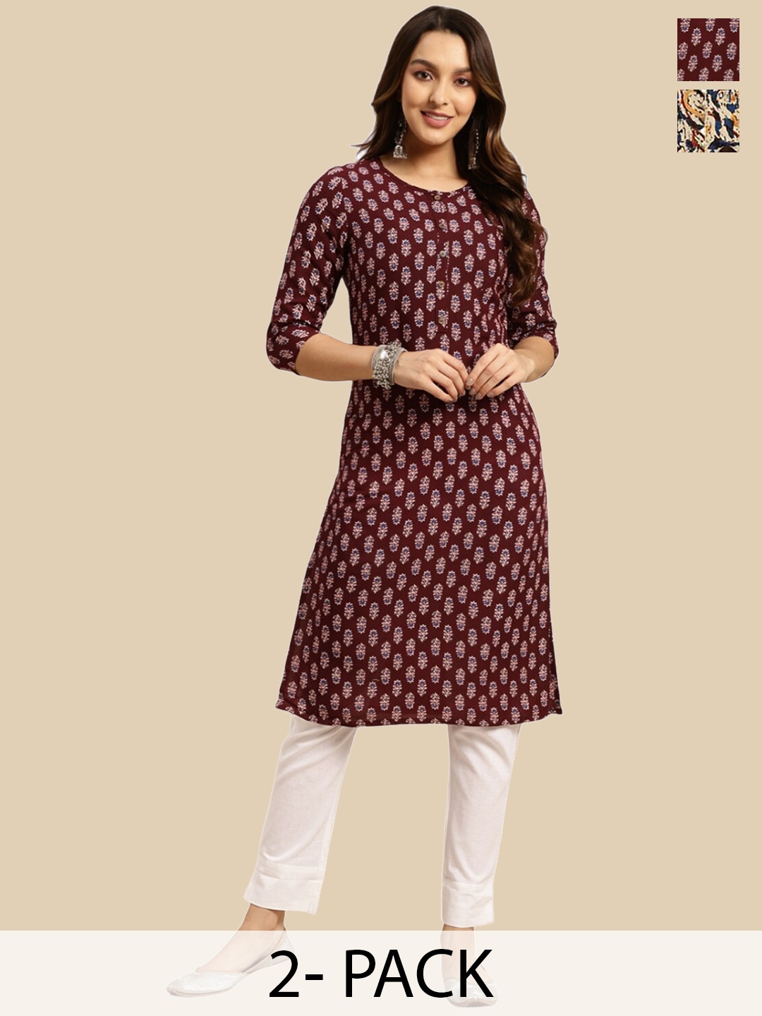 

Rangita Pack Of 2 Ethnic Motifs Printed Kurta, Mauve