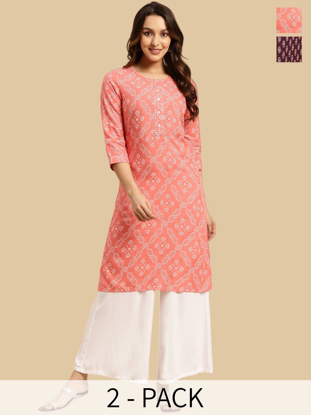 

Rangita Pack Of 2 Geometric Printed Kurt, Pink