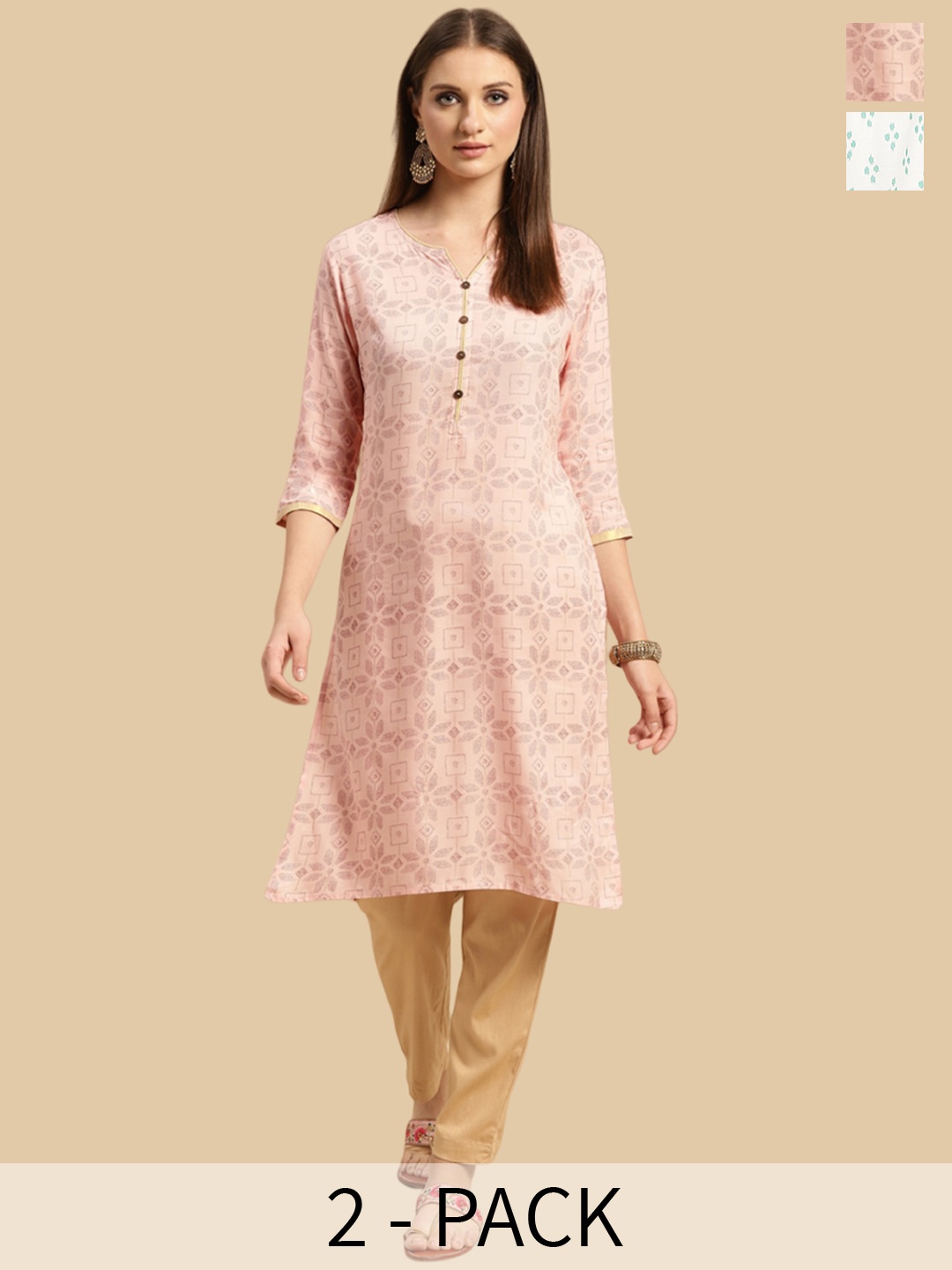 Rangita Selection Of 2 Ethnic Motifs Printed Kurta, Peach