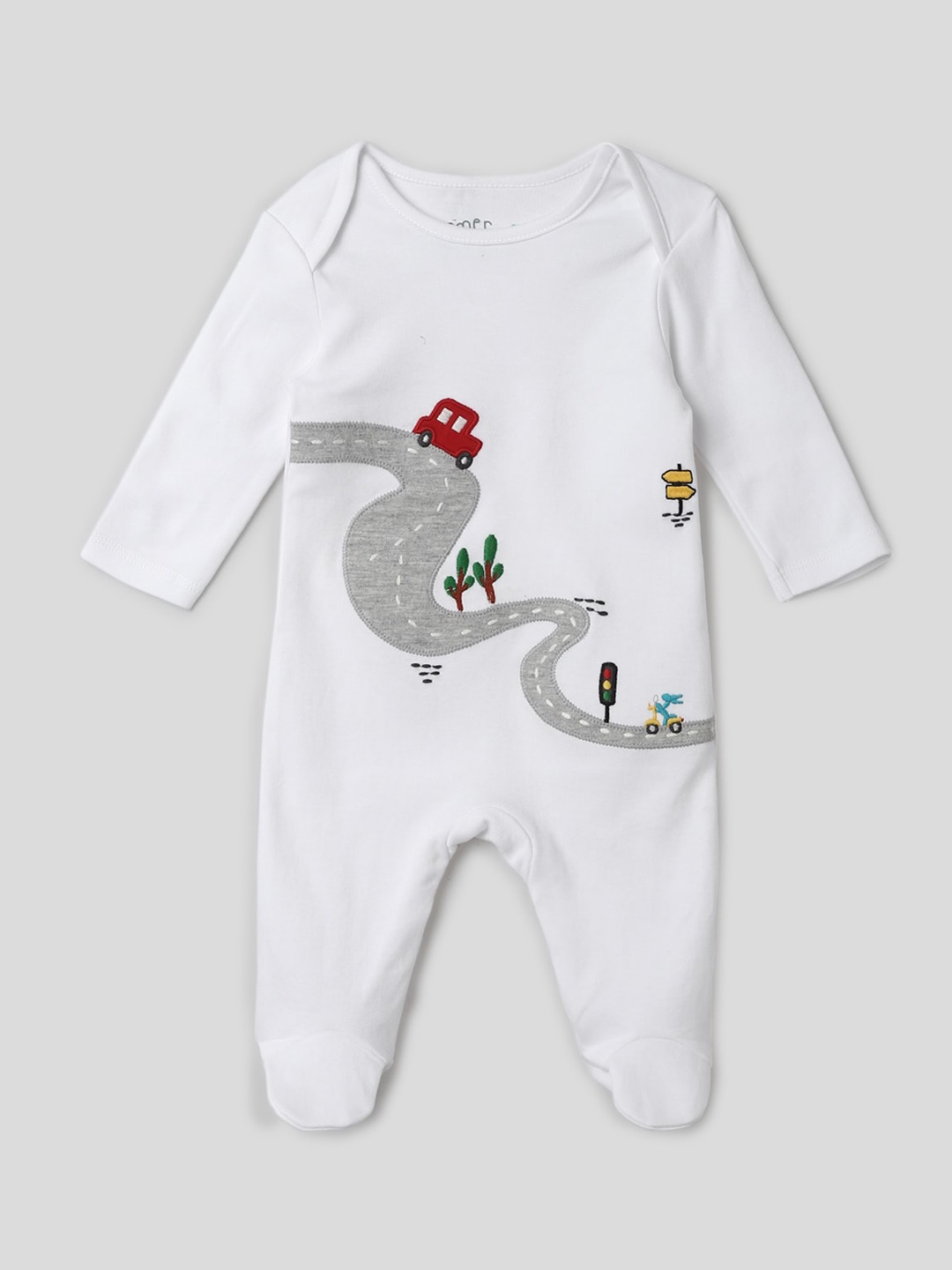 

Somersault Infants Embroidered Pure Cotton Sleepsuit, White