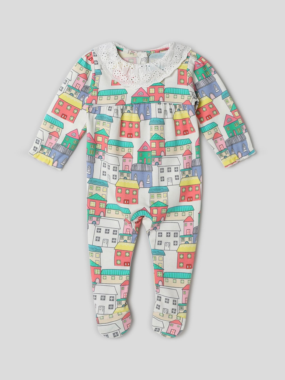 

Somersault Infants Girls Printed Pure Cotton Sleepsuits, Off white