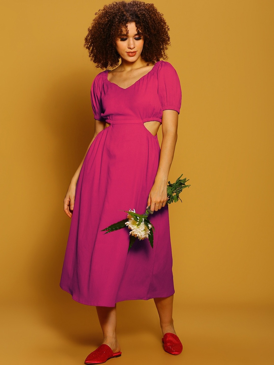 

Sera Classics V-Neck Cut-Outs Fit & Flare Midi Party Dress, Fuchsia