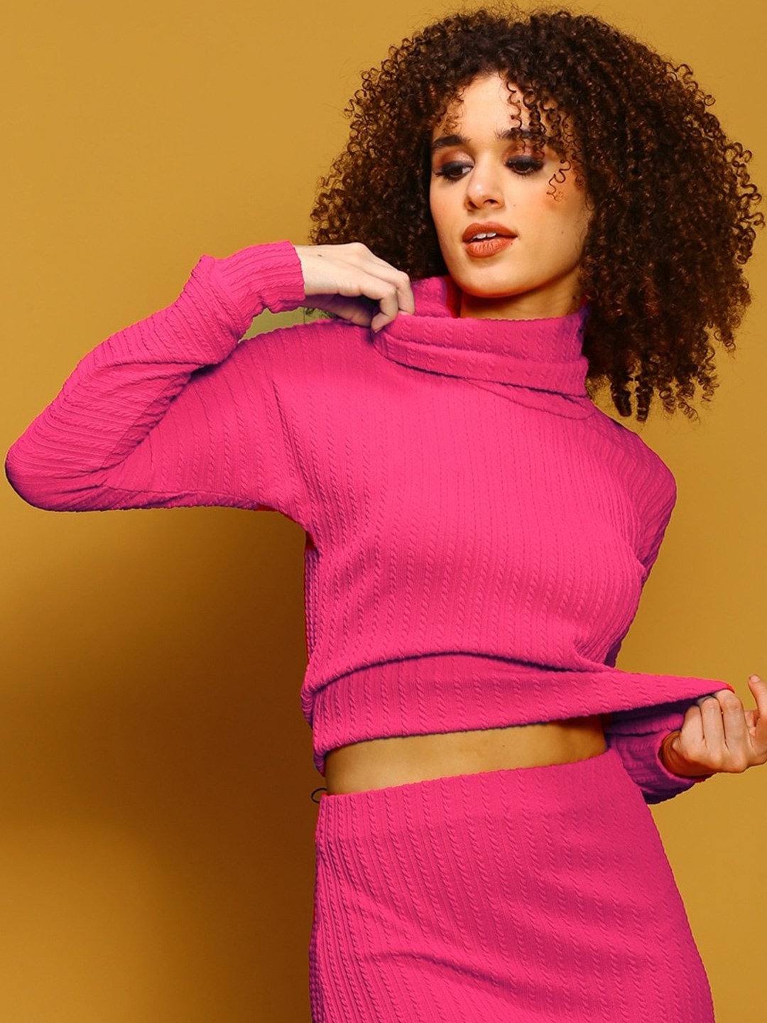 

Sera Classics Self Design High Neck Crop Top, Fuchsia