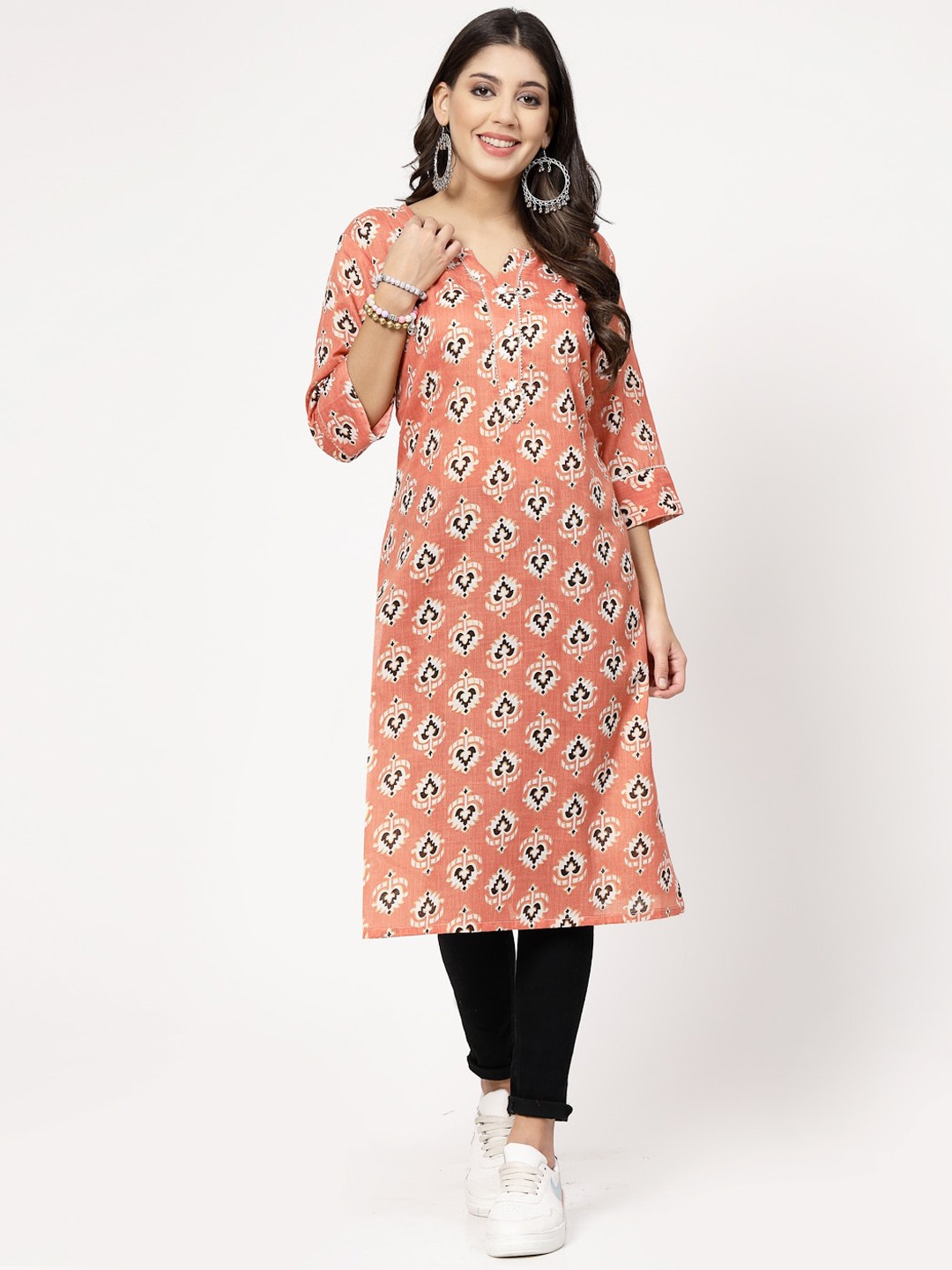 

KALINI Geometric Printed Pure Cotton Kurta, Pink