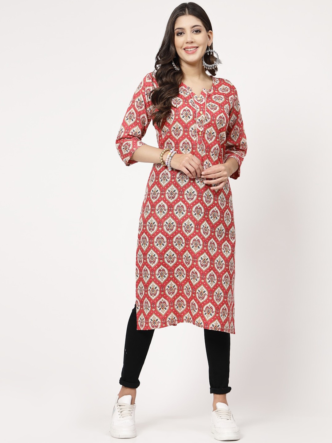 

KALINI Ethnic Motifs Printed Pure Cotton Kurta, Pink