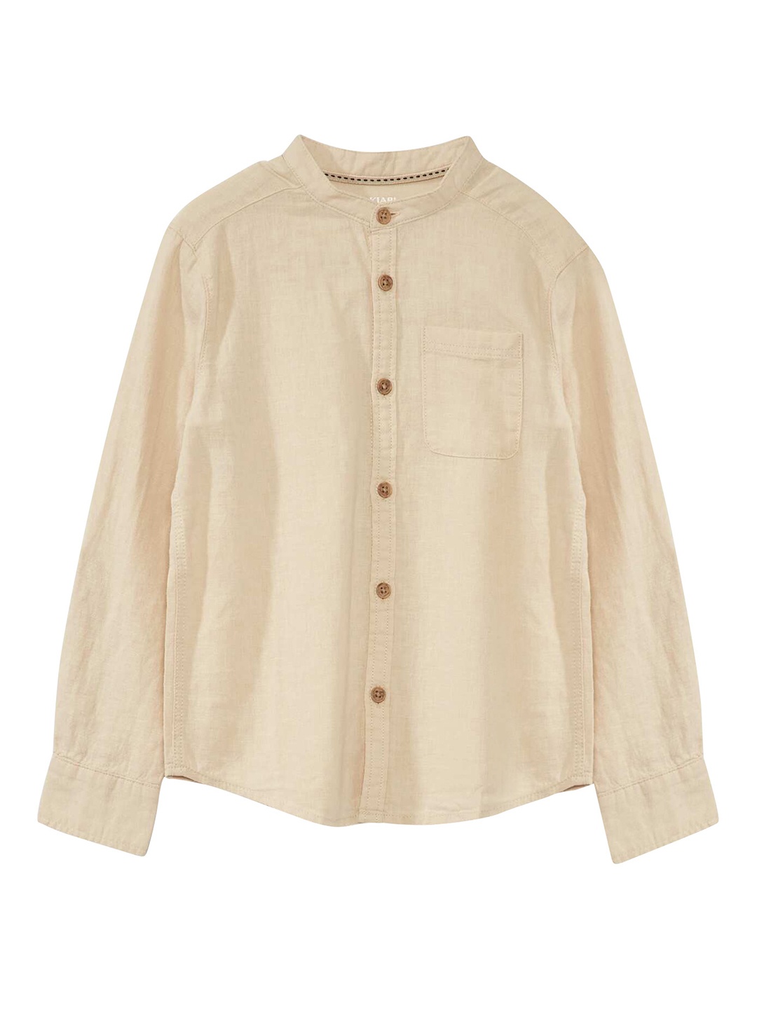 

KIABI Boys Mandarin Collar Long Sleeves Cotton Casual Shirt, Beige