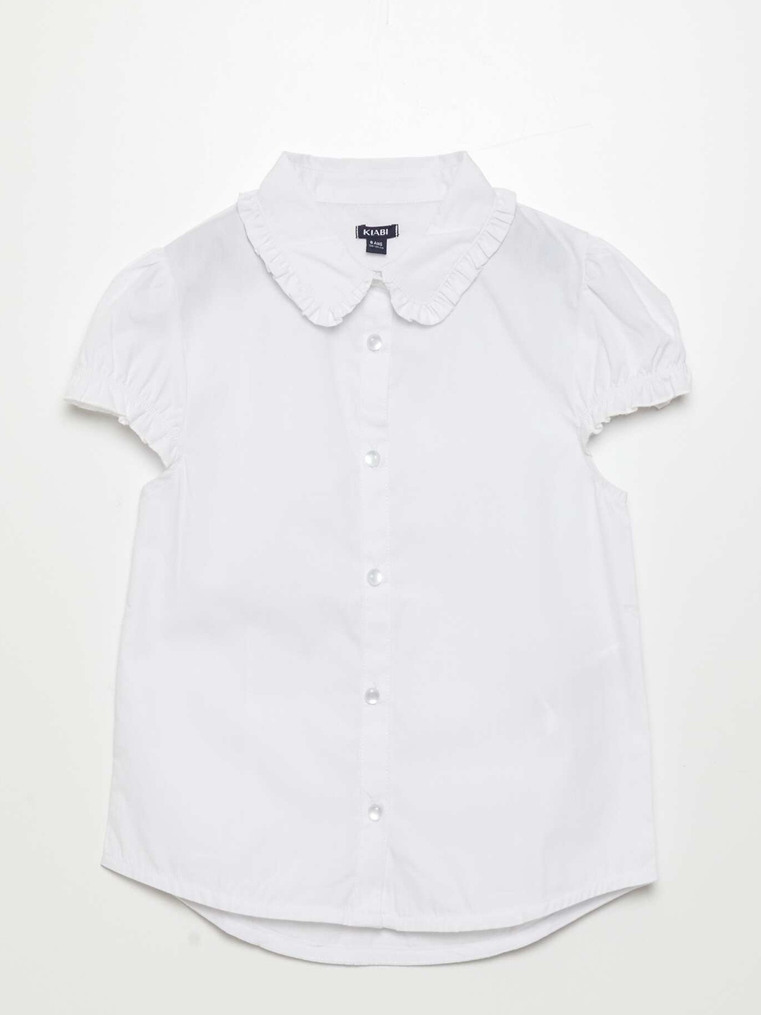 

KIABI Girl Spread Collar Short Sleeves Cotton Casual Shirt, White