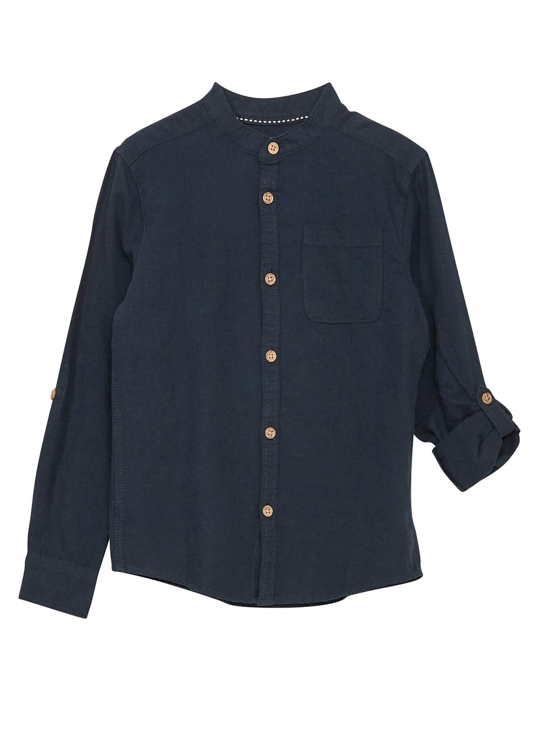 

KIABI Boy Mandarin Collar Long Sleeves Cotton Casual Shirt, Blue