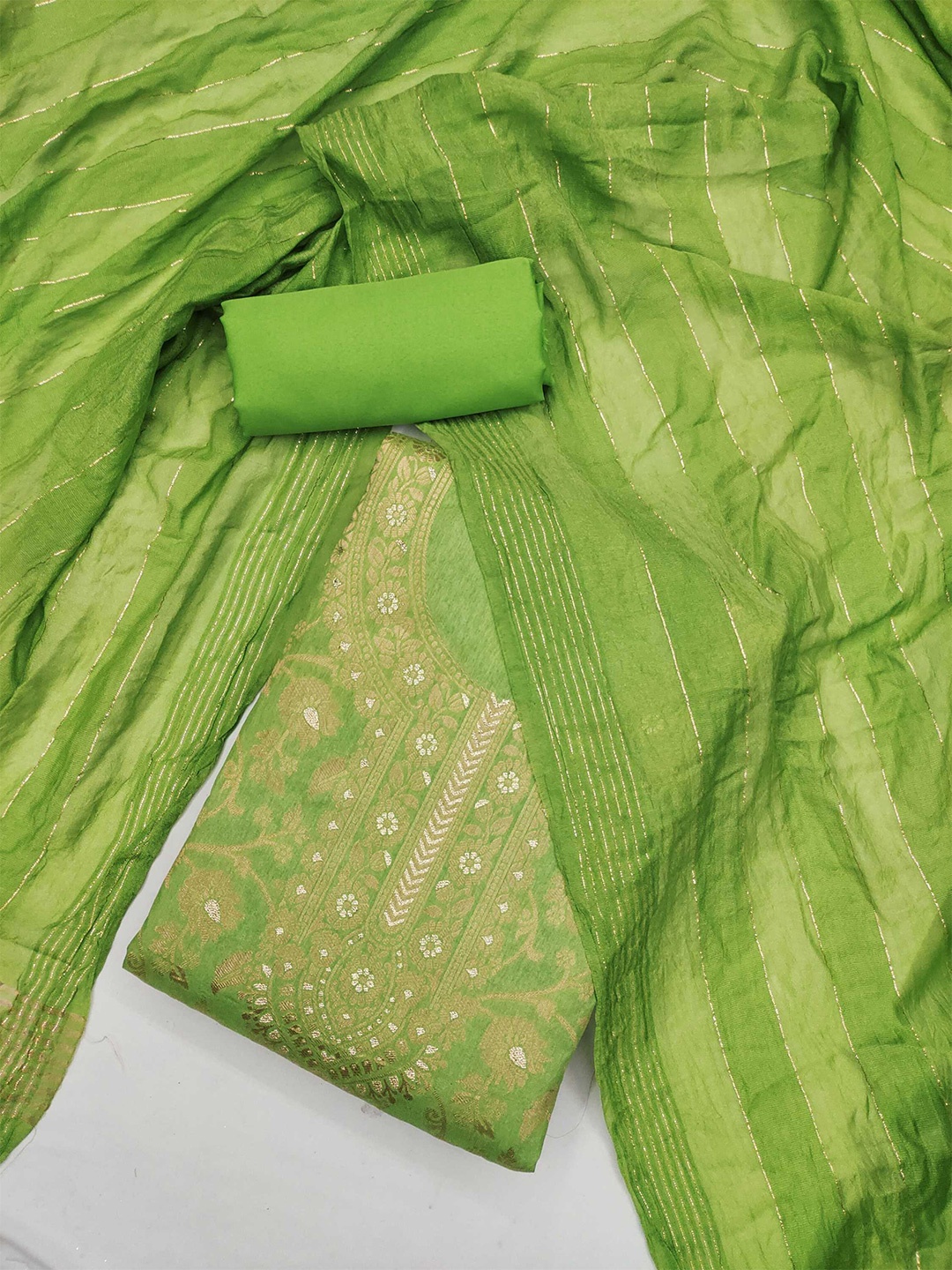 

KALINI Woven Design Chanderi Silk Unstitched Dress Material, Green